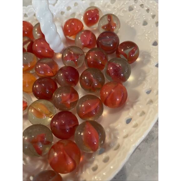 34 Master Glass Clear Bubbles Sunburst Sunset Cats Eye Marbles Orange Swirl - Picture 3 of 3